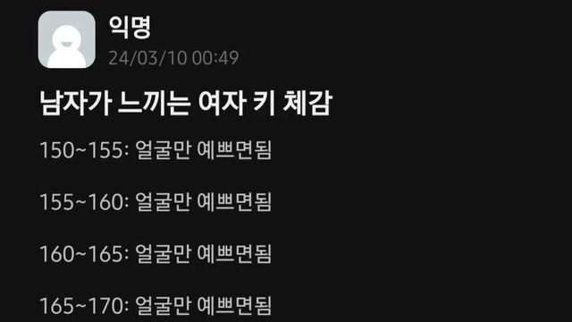 대부분 남성이 느끼는 여성의 키 체감