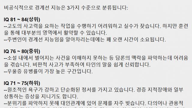 공포공포 경계선 지능의 세부 분류