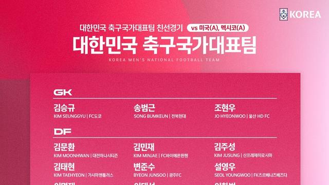 [오피셜] 대한민국 9월 A매치 명단 발표