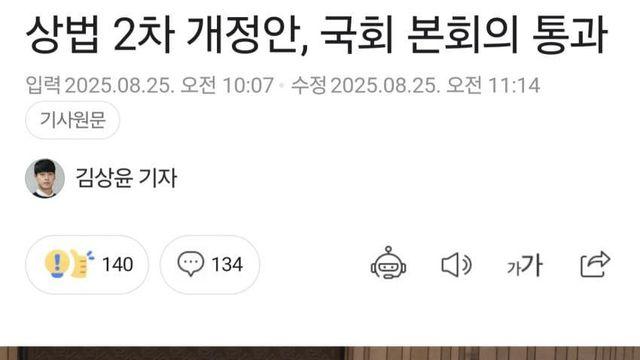 상법 2차 개정안, 국회 본회의 통과