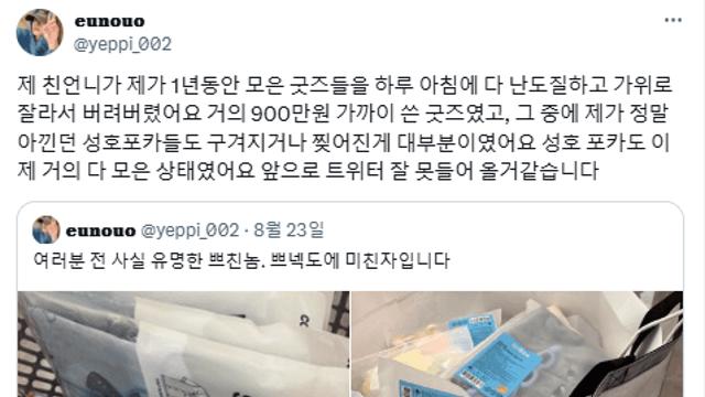 요즘 트위터 논란… 언니가 제 굿즈를 모두 찢어버렀어요.jpg