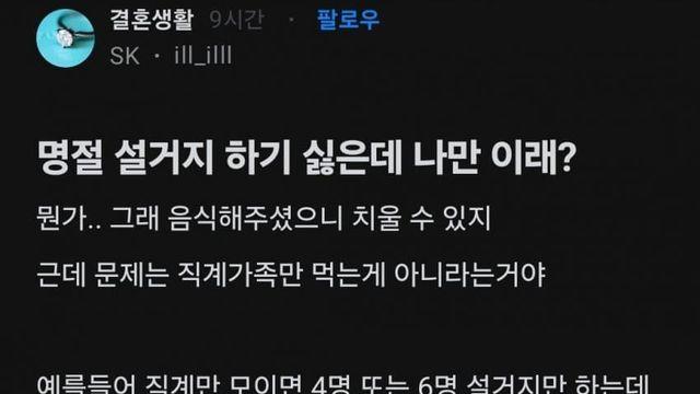 명절에 설거지  하기싫다는 블라녀