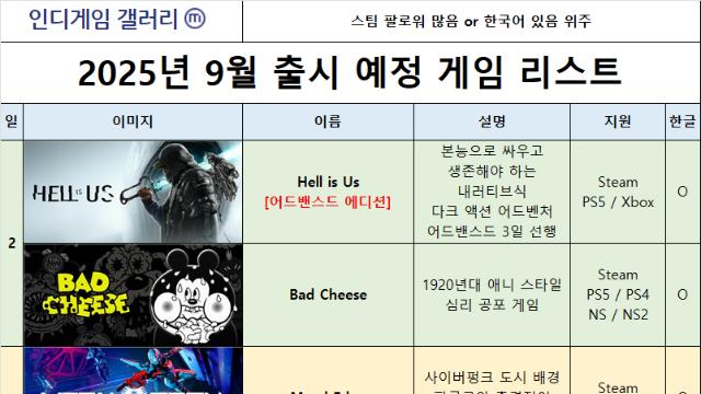 9월 출시예정작 정리해봄...