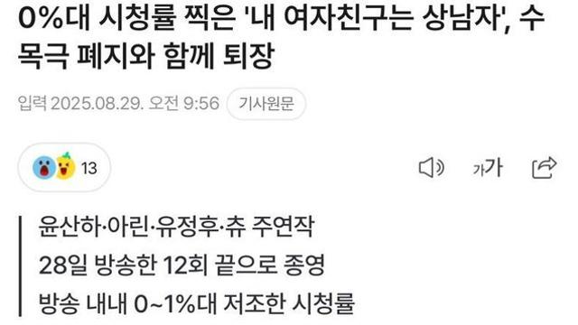 아이돌 내세우고 시청률 0% 찍고 퇴장한 드라마