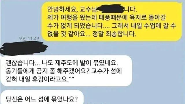 교수님 제가 결항으로 수업 참여가 힘듭니다