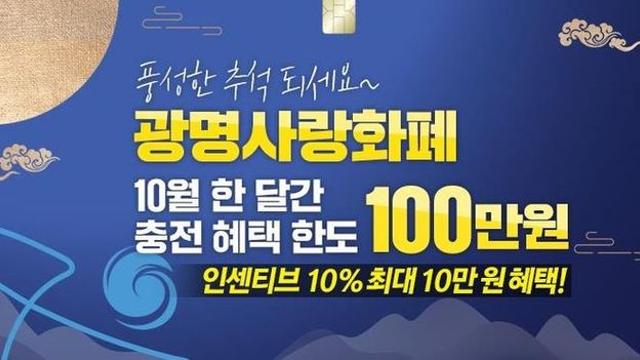 광명시, 10월에도 광명사랑화폐 충전한도 100만 원으로 상향