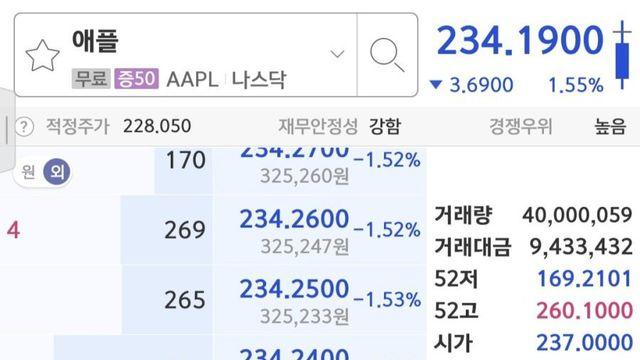 현재 애플 주가
