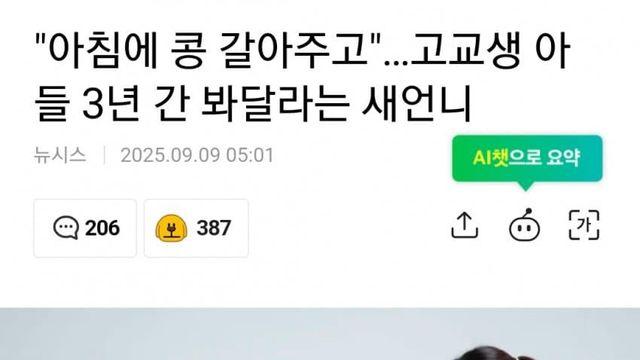 고3 아들 3년간 봐달라는 새언니