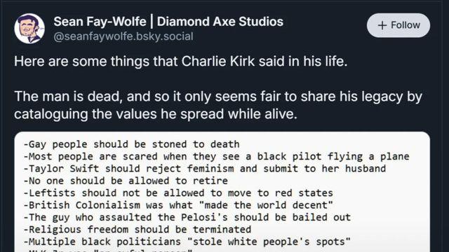 어제 암살당한 찰리 커크가 쏟아낸 망언들 모음