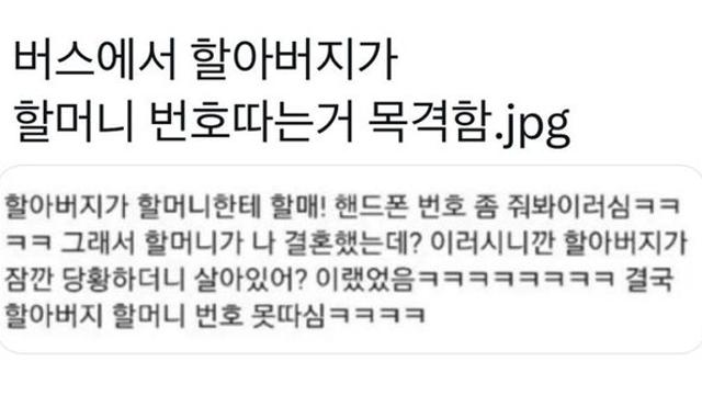 버스에서 할아버지가 할머니 번호따는거 목격함 작성시간,,