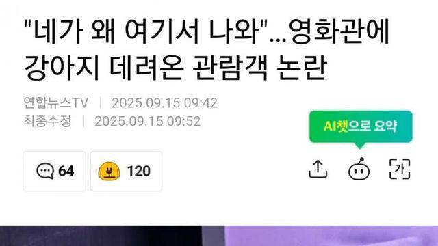 영화관에 강아지 데려온 관람객 논란