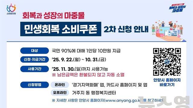 안양시, 소비쿠폰 2차 지급...민생회복 불씨 이어간다