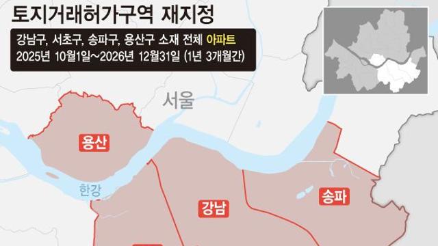 강남3구·용산구 토허구역 연장…