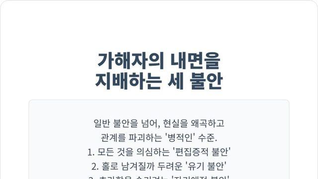 교제 폭력 가해자 내면: 병적인 불안감이 폭력을 부른다  