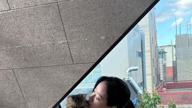 이나은, 고양이 품은 ‘힐링 애슬레저’… 셔츠 한 장으로 분위기 반전