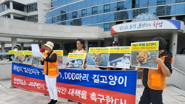 하남 교산 길고양이 임시보호소 마련 시급…동물단체 기자회견