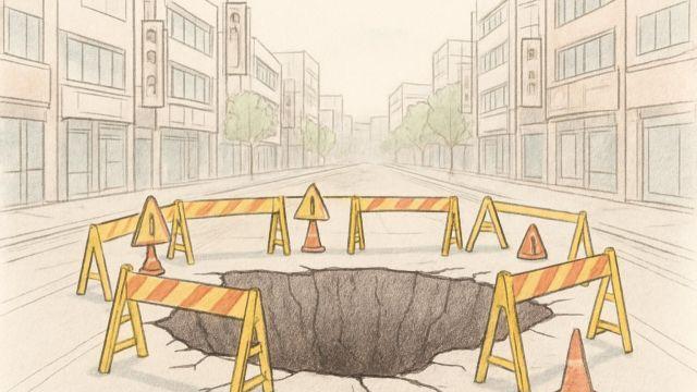 충북 청주 길거리서 폭 80㎝ 싱크홀 발생…인명피해 없어