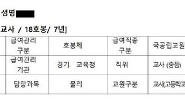 7년차 고등학교 교사 월급