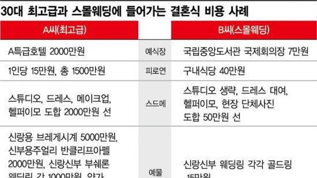 30대 최고급과 스몰웨딩에 들어가는 결혼식 비용 사례