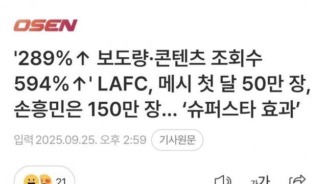 메시 첫 달 50만 장, 손흥민은 150만 장...'슈퍼스타 효과'