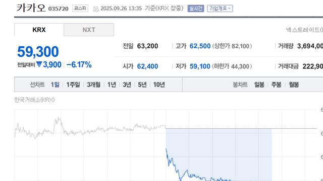 카카오 주가 6만원 붕괴