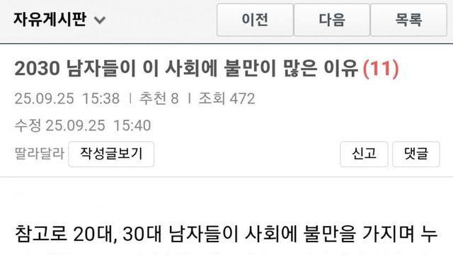 2030 남자들이 이 사회에 불만이 많은 이유