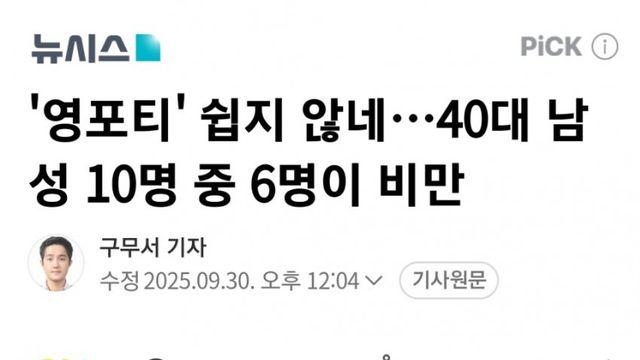 '영포티' 쉽지 않네…40대 남성 10명 중 6명이 비만