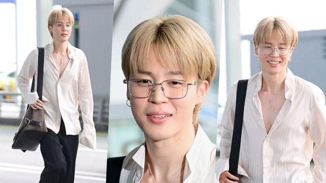 '얼마나 더 성공하려고' BTS 지민, 단추 풀어헤친 과감한 공항패션 눈길!