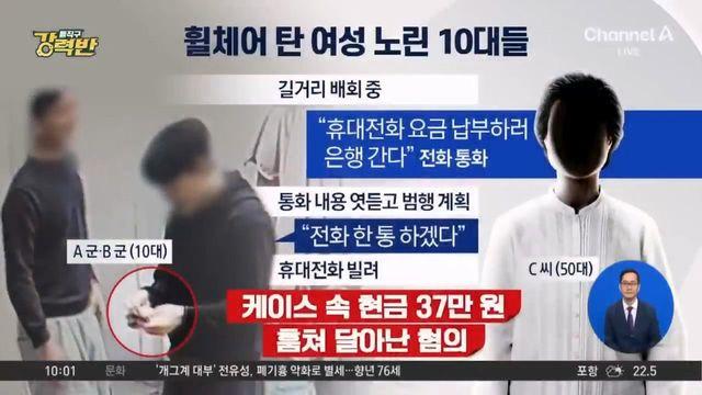 휠체어 탄 여성 노려 돈 훔친 10대들