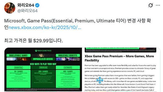 'XBOX 게임패스 2배 인상...해지 폭주에 서버 다운