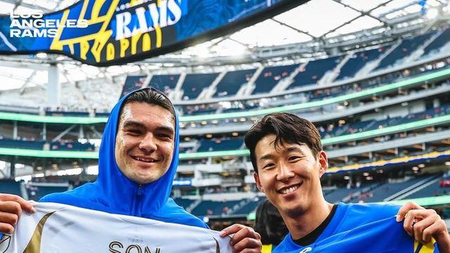 손흥민 열풍은 상상 초월! MLB에 이어 이번엔 NFL까지…LA 램스 홈 경기장 방문→유니폼 교환
