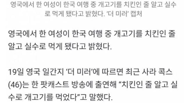 한국 여행 중 개고기를 실수로 먹은 영국여자 