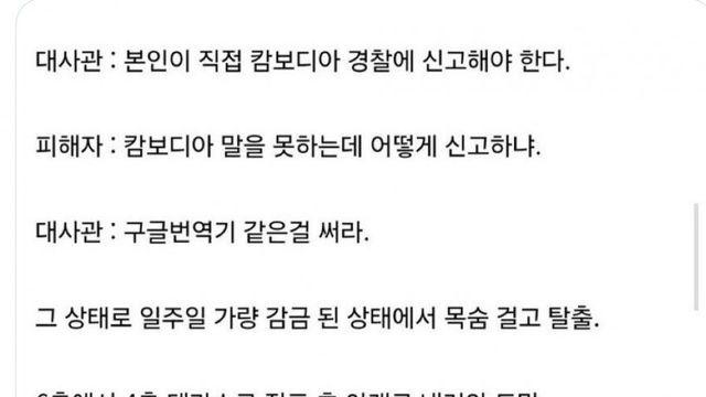 주캄보디아 한국대사관 행태 보고가