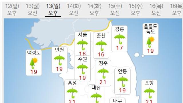 내일날씨, 서울·충청·강원 