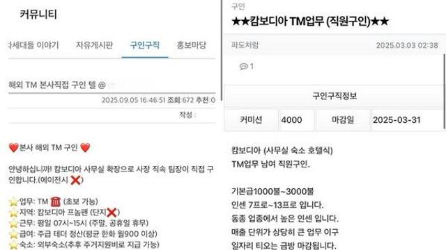납치·고문 사건에도 '캄보디아 고수익 알바' 구인글 여전