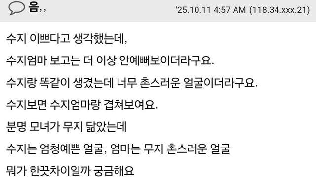 수지 안예뻐 보인다는 여초카페 논란.