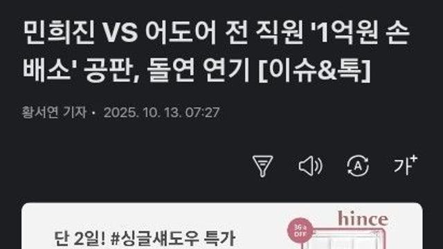 민희진 VS 어도어 전 직원 '1억원 손배소' 공판, 돌연 연기