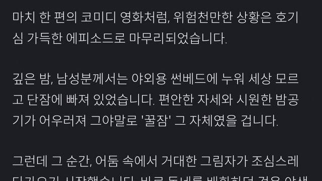 테라스에서 꿀잠자던 남성에게 일어난 ‘충격적인 상황