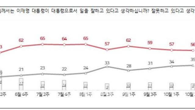 李대통령 국정지지도 56%…9월 이후 하락세 지속