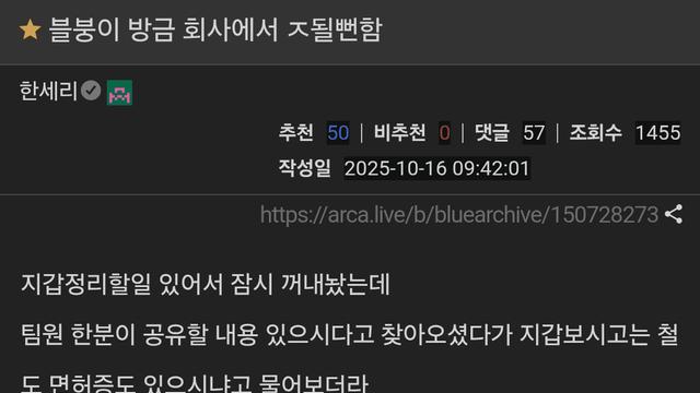 회사에서 ㅈ될 뻔한 블붕이