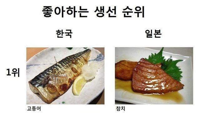 한국/일본 좋아하는 생선순위