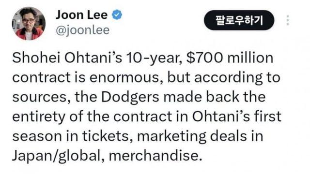 LA다저스 오타니 7억달러 전액 회수 완료