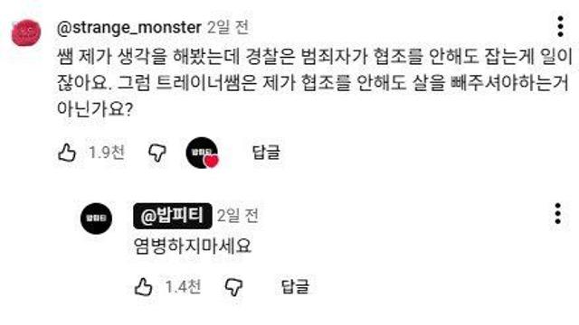 맛있는 식단 알려주는 유튜버 댓글 근황