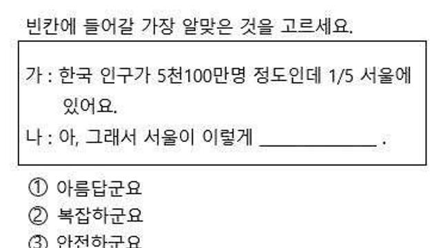 외국인 대상 한국어 능력시험 문제