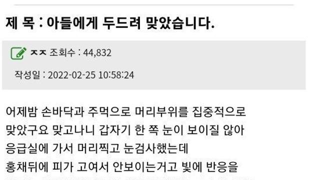 아들에게 두드려 맞았습니다.