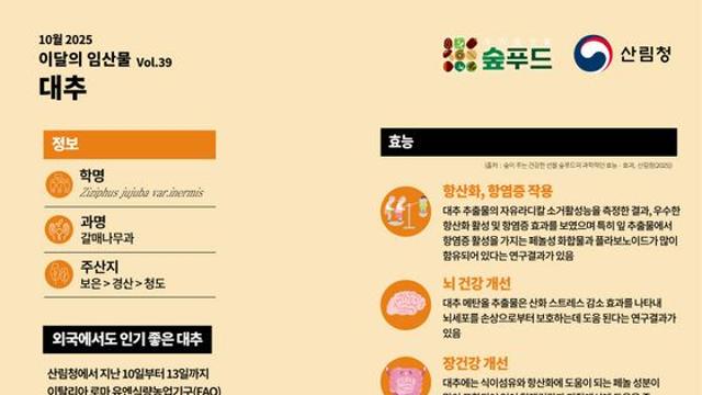 산림청, 10월 이달의 임산물로 ‘대추’ 선정