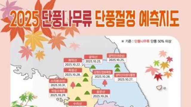 산림청, '2025년 산림단풍 예측지도' 발표...11월 초 절정