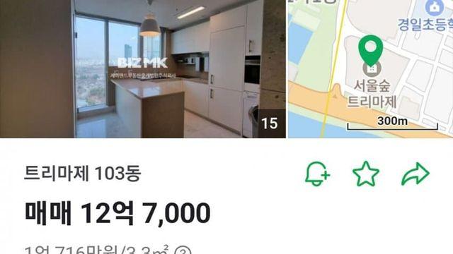 서울숲 트리마제에 있는 원룸 가격