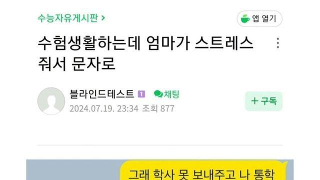 나 수험생인데 엄마가 스트레스 줘서 쌍욕함