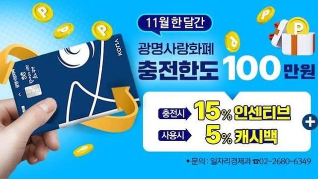 광명시, 11월 한 달간 광명사랑화폐 최대 15만 원 인센티브 지급